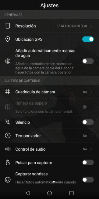 Ajustes cámara Honor 9 Lite