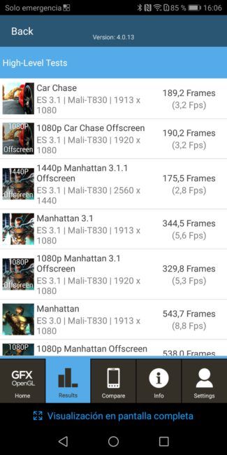 Rsultado en GFXBench del Honor 9 Lite