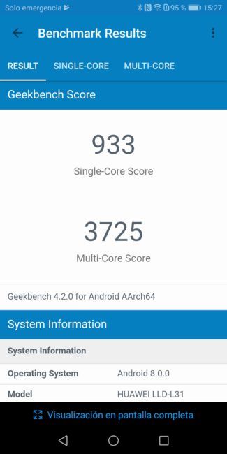 Rsultado en Geekbench del Honor 9 Lite