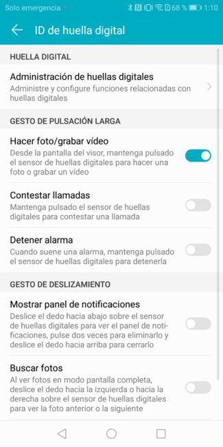 Gestos del lector de huellas en el Honor 9 Lite