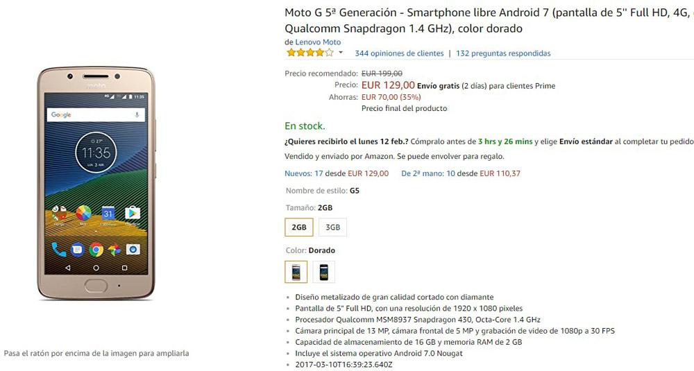Motorola Moto G5 barato en Amazon