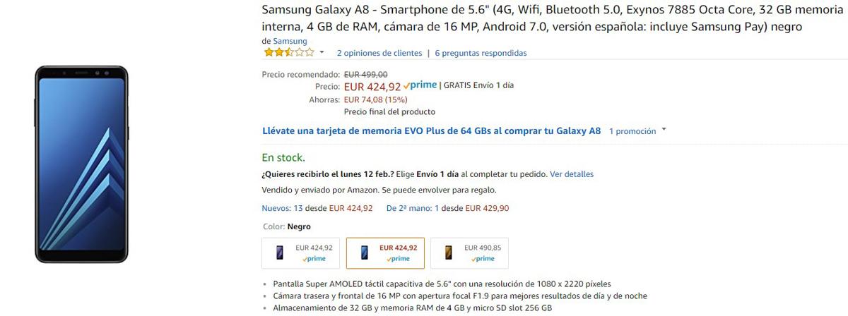 Precio del Samsung Galaxy A8 en Amazon