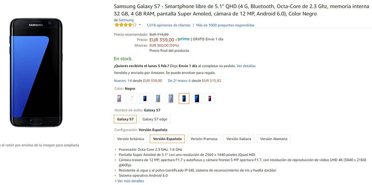 Samsung Galaxy S7 a su mejor precio en Amazon