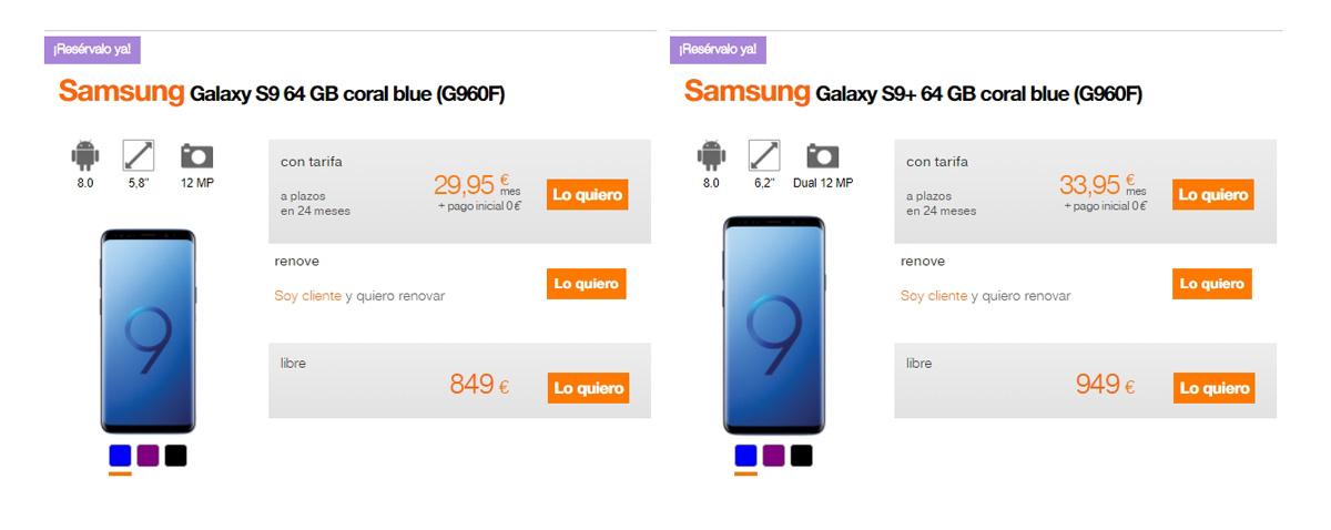Precio del Samsung Galaxy S9 con Orange