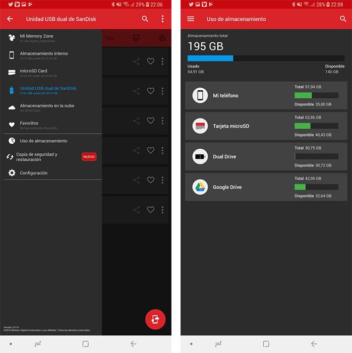 Control de la memoria disponible en Android a través de la app SanDisk Memory Zone