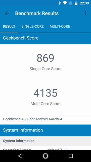 Resultado Geeknbench Motorola Moto X4