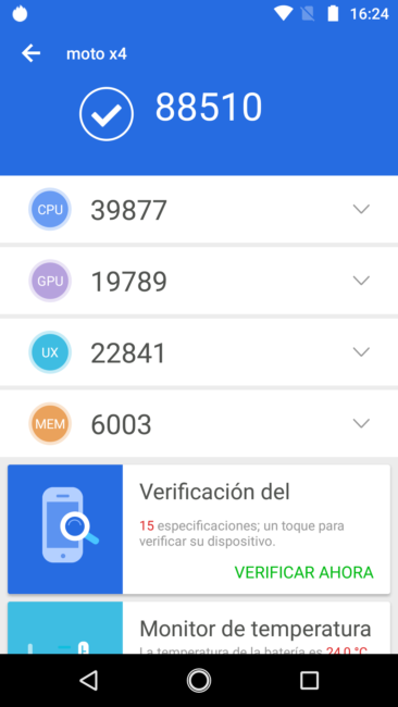 Resultado AnTuTu del Motorola Moto X4