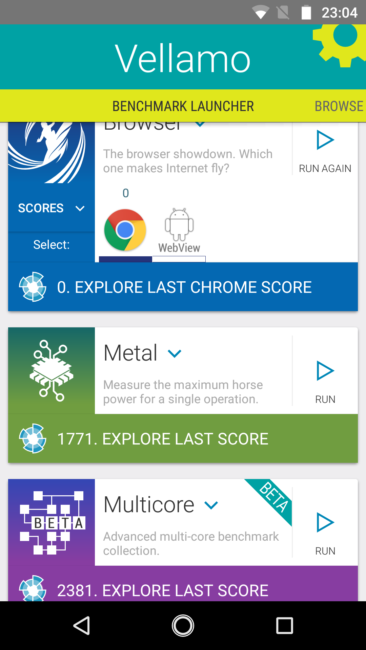 Resultado en Vellamo del Motorola Moto X4