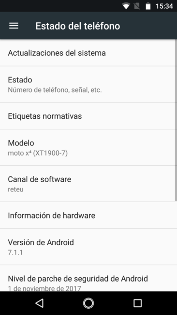 Datos sistema del Motorola Moto X4