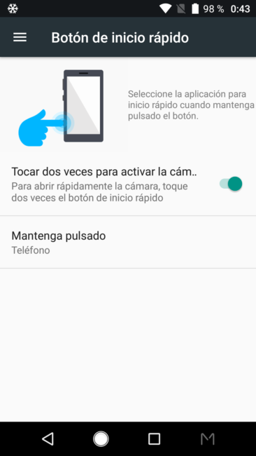 Botón de inicio rápido del ZTE Axon M