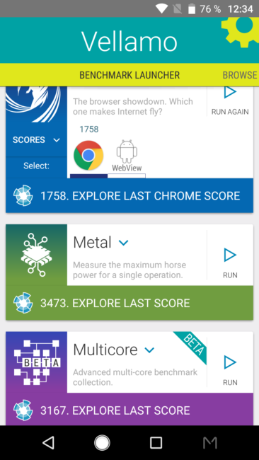 Resultado en Vellamo del ZTE Axon M