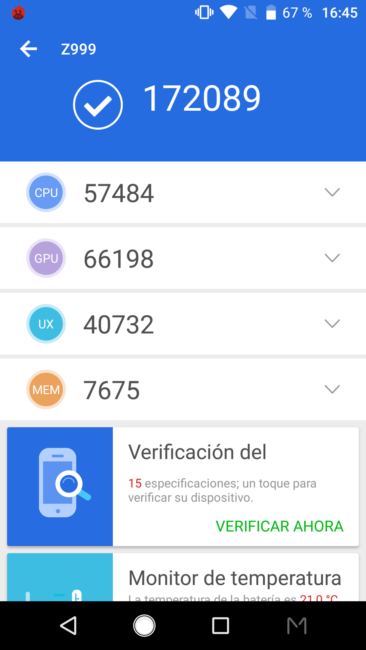 Resultado en AnTuTu del ZTE Axon M