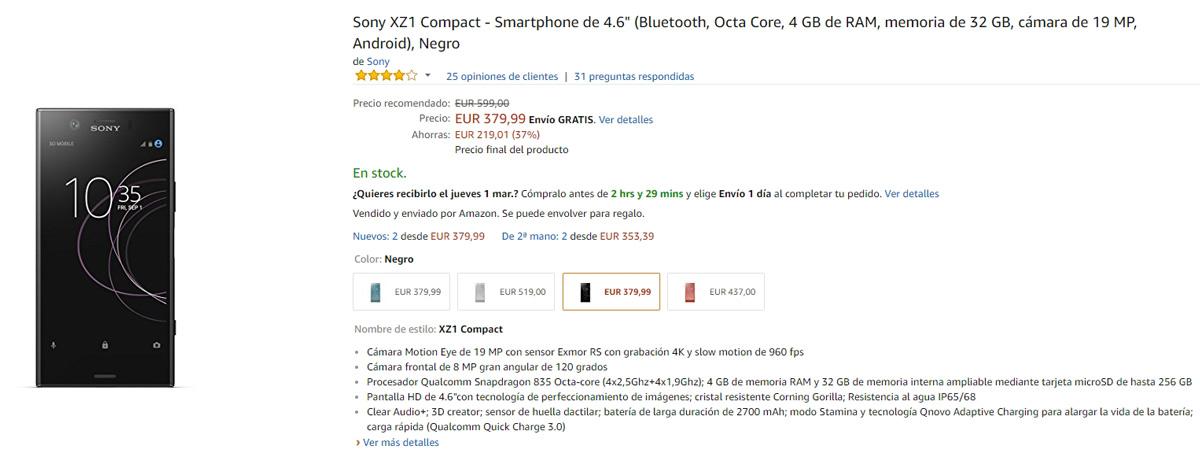 Precio del Sony Xperia XZ1 Compact en Amazon