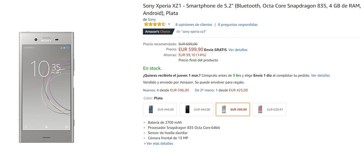 Precio con descuento del Sony Xperia XZ1 en Amazon