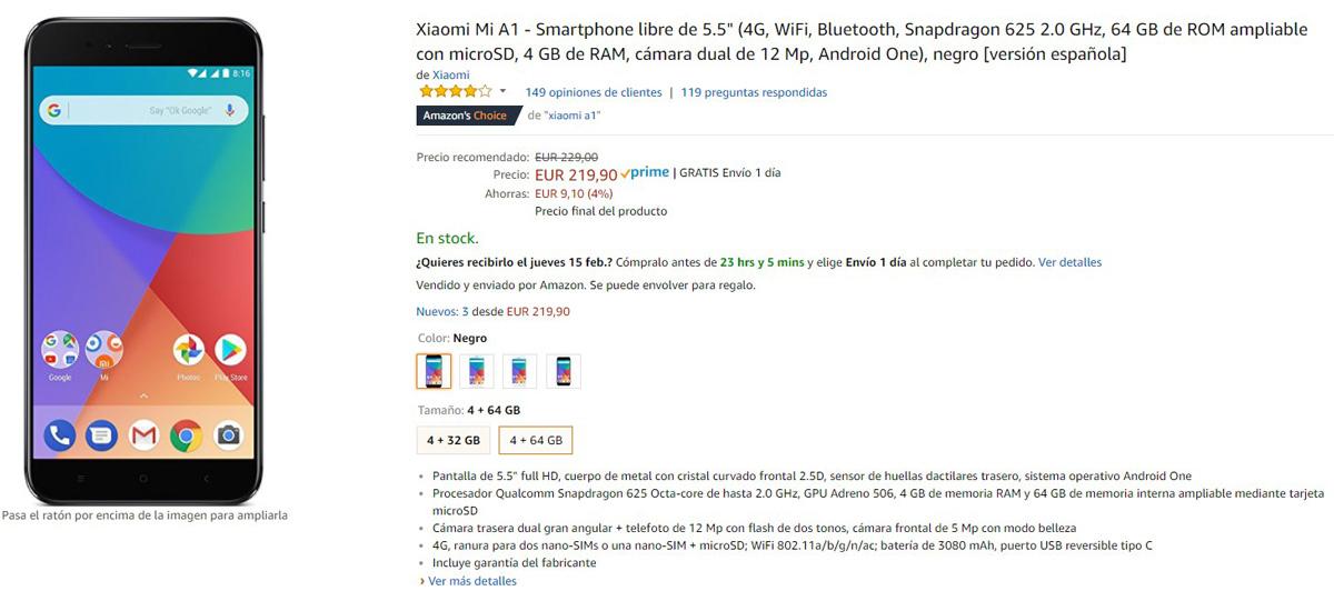 Precio del Xiaomi Mi A1 en Amazon