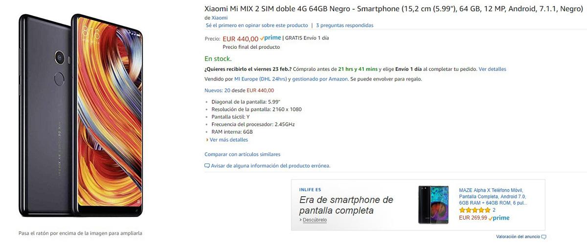 Rebaja de precio del Xiaomi Mi Mix 2 en Amazon