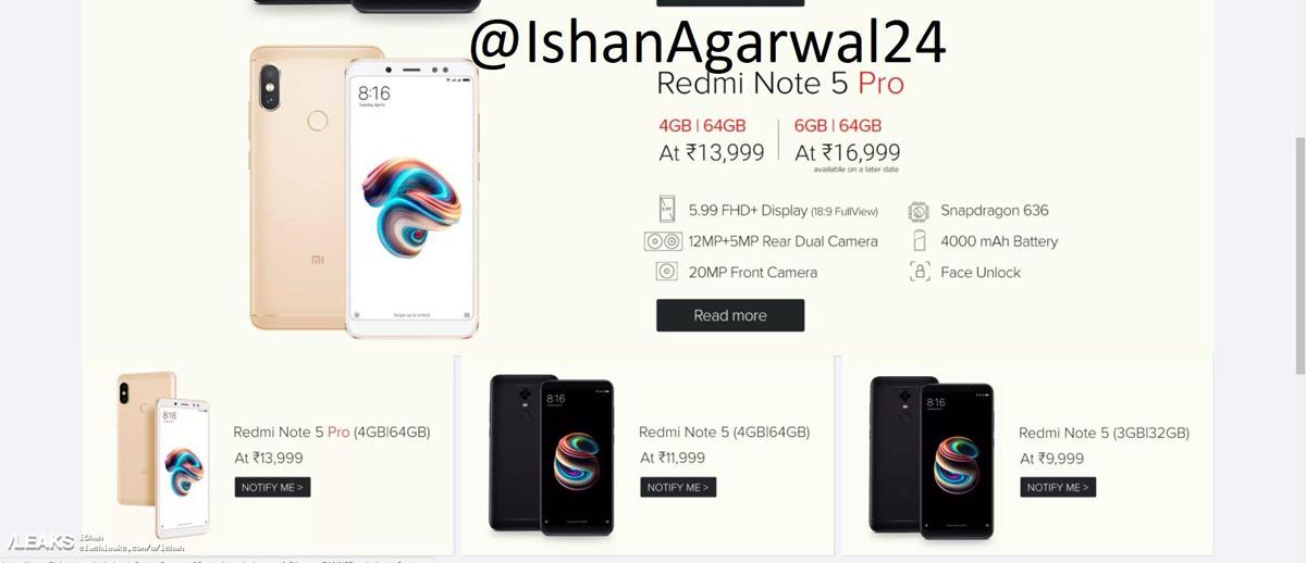 Precios del Xiaomi Redmi Note 5 Pro a través del distribuidor Flipkart