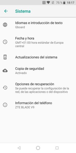 Ajustes del ZTE Blade V9
