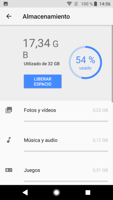 Almacenamiento del Sony Xperia XA2