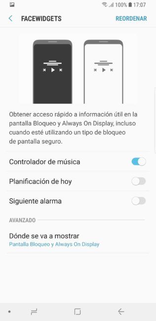 Opciones pantalla ambiente Samsung Galaxy S9+