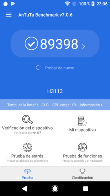 Resultado AnTuTu Sony Xperia XA2