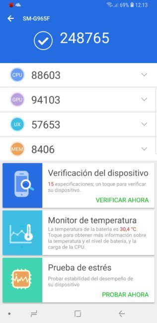 Resultado AnTuTu del Samsung Galaxy S9+