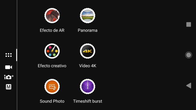 Opciones cámrara del Sony Xperia XA2