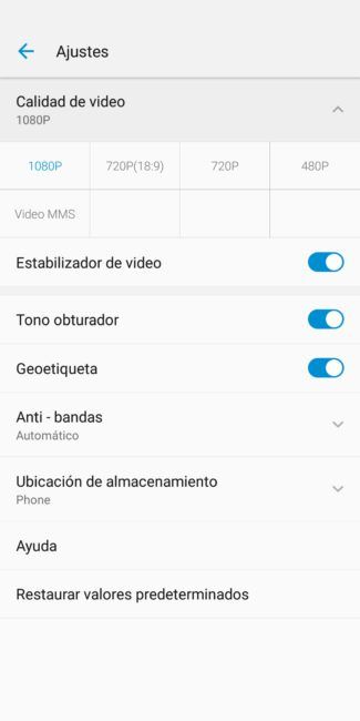 Ajustes cámara del ZTE Blade V9
