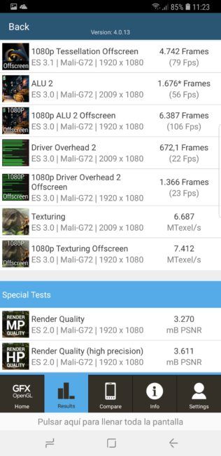 Resultado GFXbench del Samsung Galaxy S9+