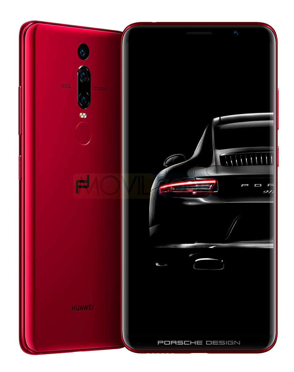 Huawei Porsche Design Mate RS rojo con 911 en la pantalla