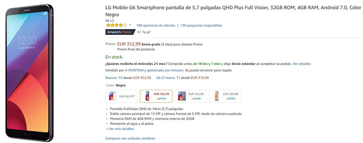 Precio del LG G6 en Amazon con descuento