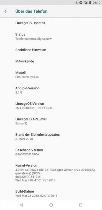 Referencia de la ROM LineageOS 15.1 para el Galaxy S9