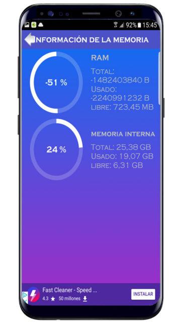Información de la memoria Memory Cache Cleaner for Android