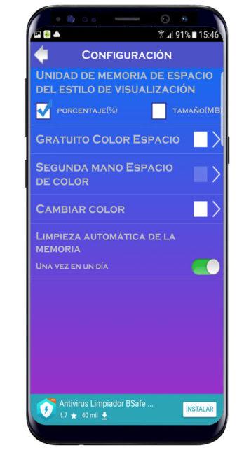 Opciones en Memory Cache Cleaner for Android