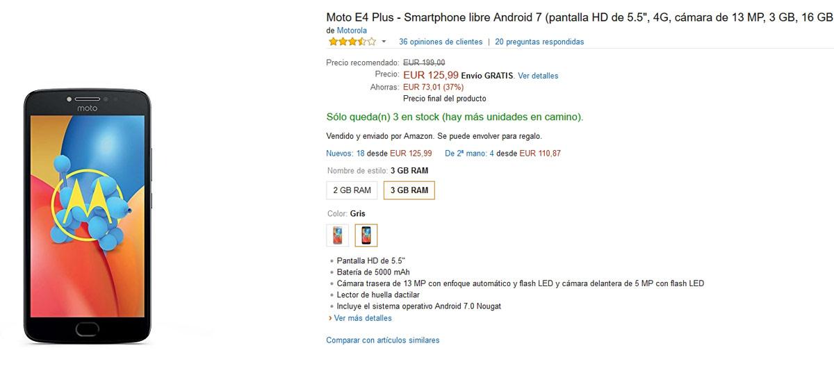 Oferta del Motorola Moto E4 Plus en Amazon
