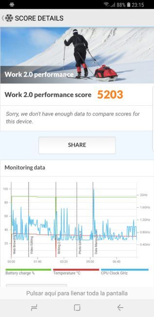 Resultado PC mark del Samsung Galaxy S9+