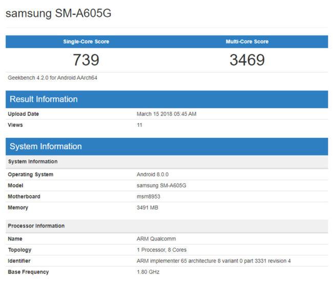 Características del Samsung Galaxy A6+ detectadas en Geekbench