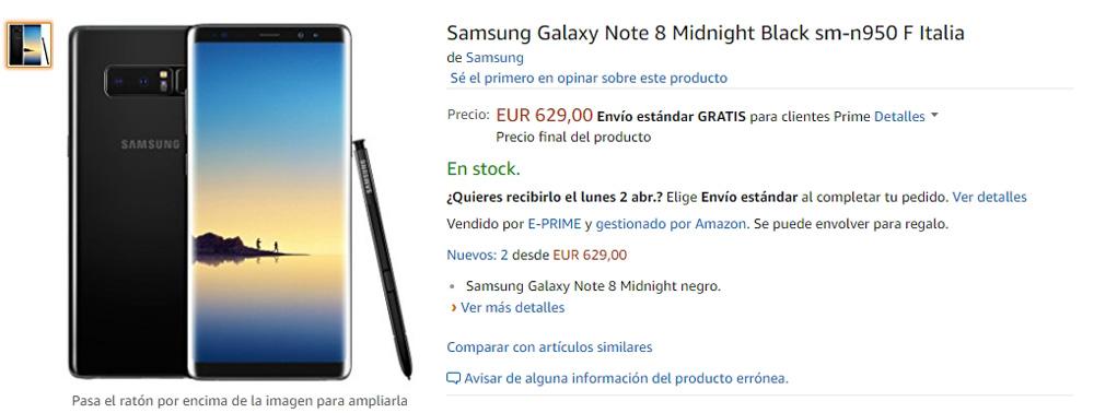 Descuento en el precio del Samsung Galaxy Note 8 en Amazon