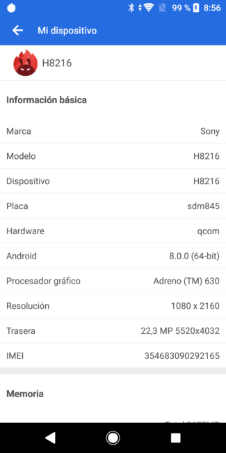 Datos en antutu del Sony Xperia XZ2