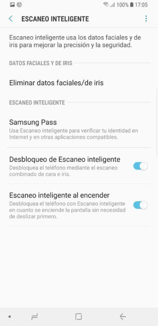 Opciones seguridad Samsung Galaxy S9+