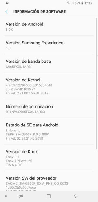 Sistema del Samsung Galaxy S9+