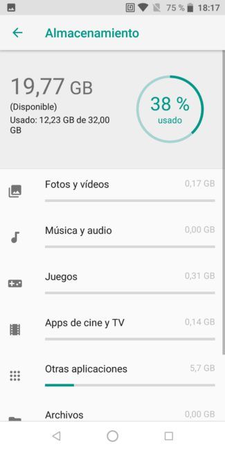 Información del sistema del ZTE Blade V9