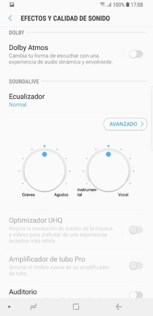 Opciones sonido en el Samsung Galaxy S9+