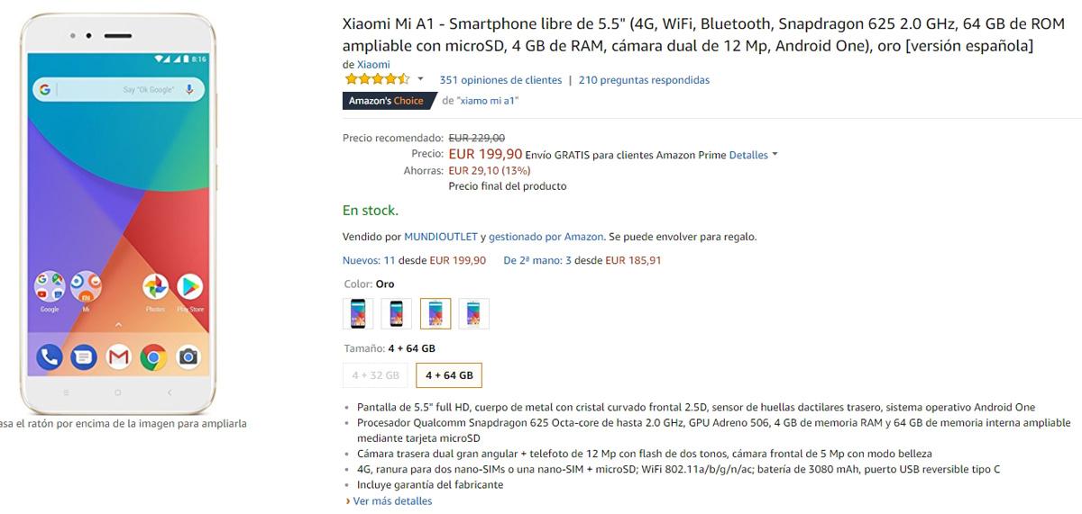 Precio del Xiaomi Mi A1 con descuento en Amazon