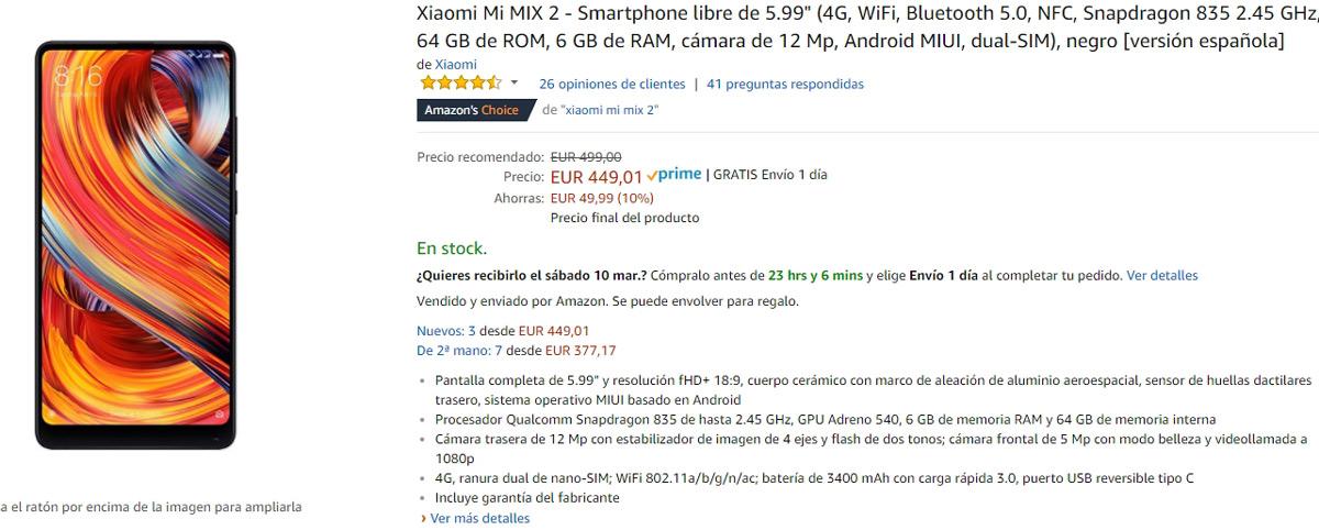 Precio del Xiaomi Mi Mix 2 con descuento en Amazon