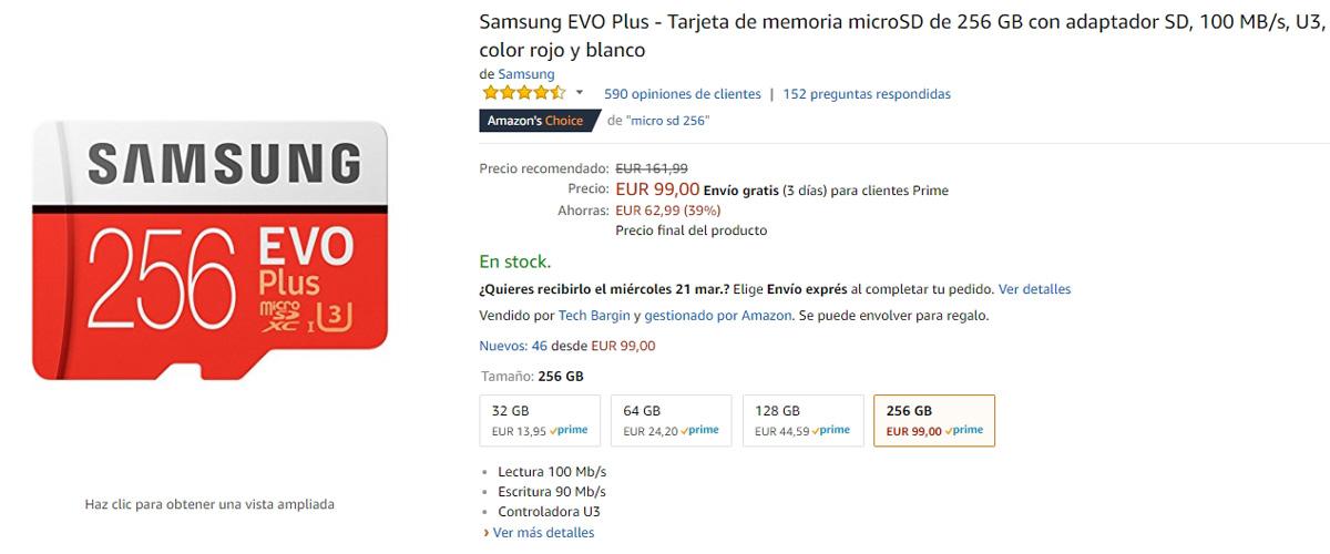 Tarjeta micro SD Samsung de 256 GB
