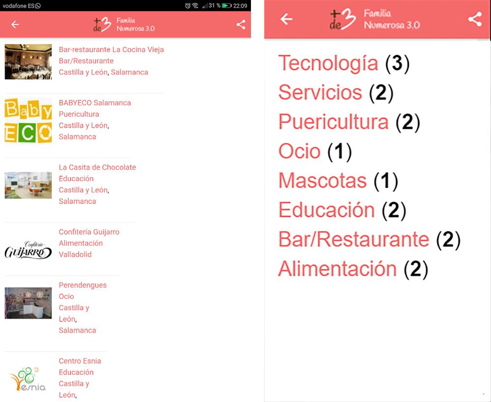 Empresas que ofrecen descuentos a familias numerosas listadas en la app Más de 3