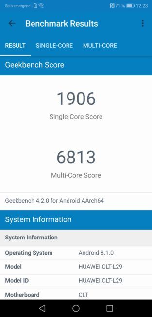 Geekbench con el Huawei P20 Pro