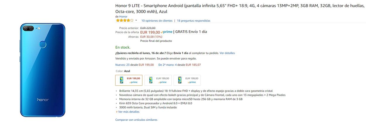 Honor 9 Lite en Amazon