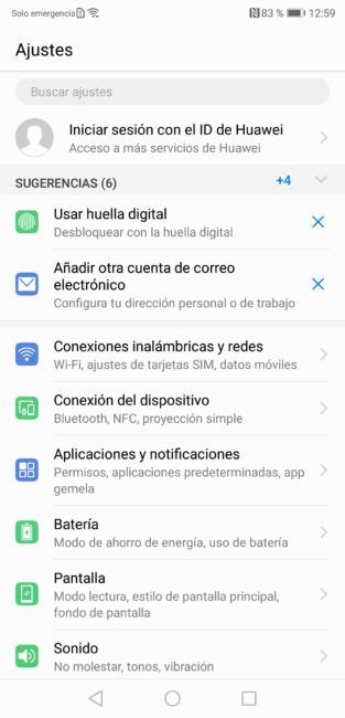 Ajustes del Huawei P20 Pro